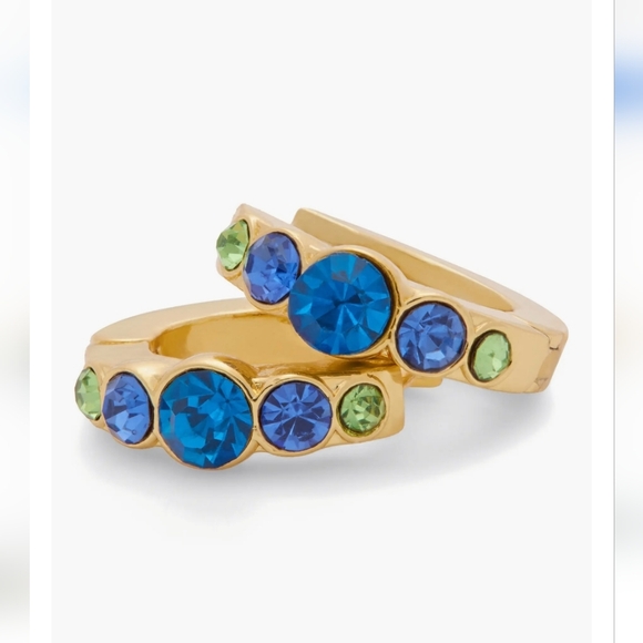 Kurt Geiger Gold-Tone Huggie Hoop Earrings In Pink, Blue Or Crystal, NWT In Box - Picture 5 of 9